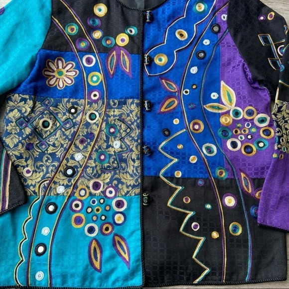 Vintage Bellessa Art Abstract Embroidery  Patchwork Colourblock Jacket - Picture 5 of 14